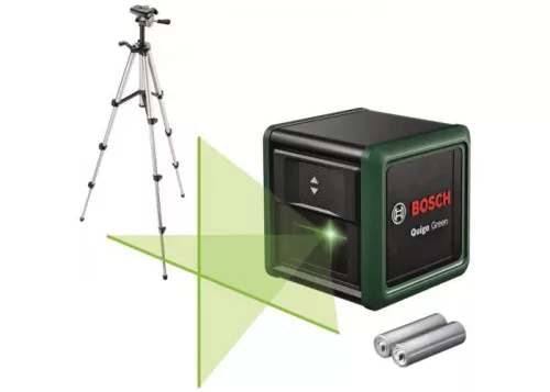 BOSCH 0603663C03 Quigo keresztvonalas zöld szintezőlézer + BT 150 állvány + 2 db 1.5V LR03 (AAA)